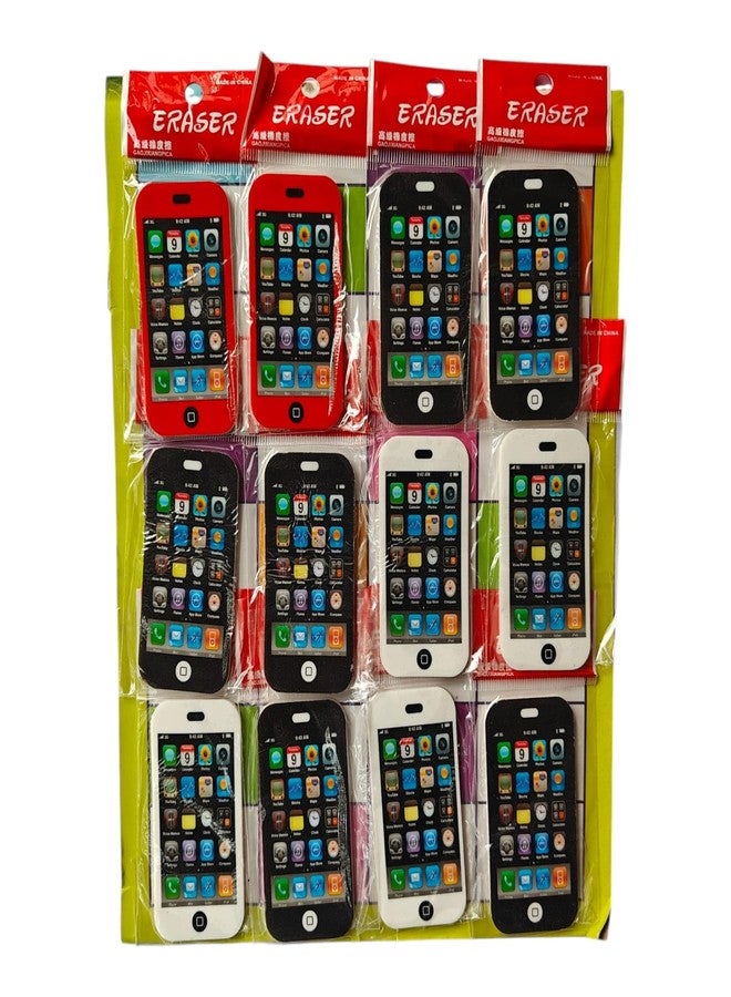 VTL Mobile Phone Shape Erasers for Students | Big Size 8 cm x 4 cm | Fun Smartphone Design Pencil Erasers | Soft & Clean Erasing | Multi-Colors | Pack of 12 - Image 1